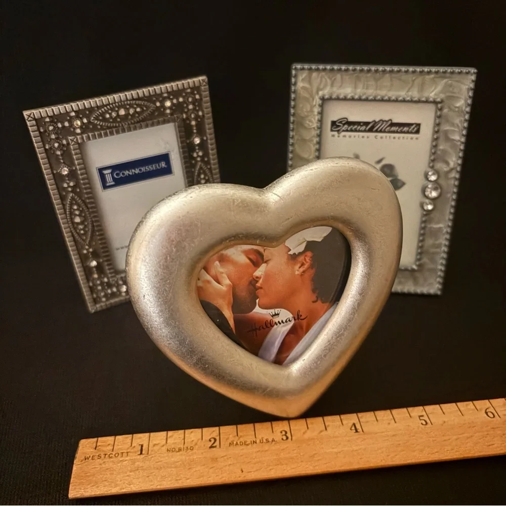 Bundle Ornate SilverTone Picture Frame Heart Frame + 2 Mini Jeweled Frames NWT